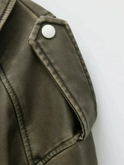 | Cropped Fitted Belted Biker Jacket