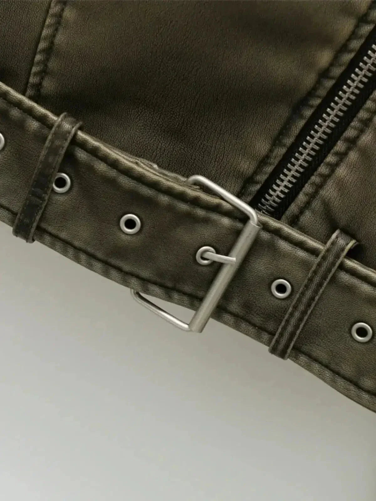 | Cropped Fitted Belted Biker Jacket
