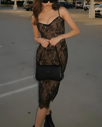 | Delicate Lace Overlay Midi Dress