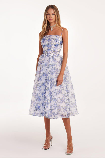 Floral Backless Lace Up Slip Midi Dress