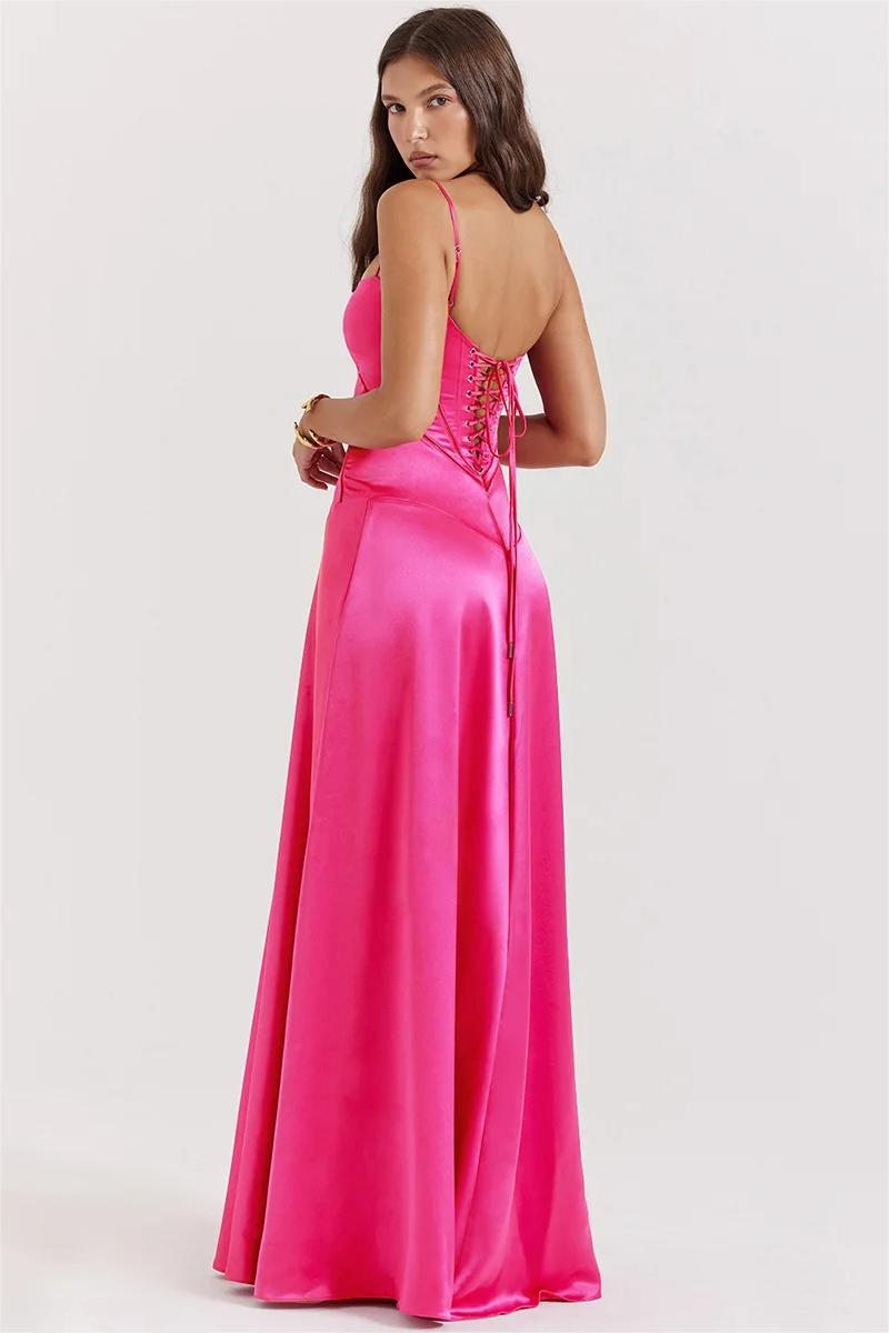 Satin Piped Corset Basque Waist Cami Maxi Dress