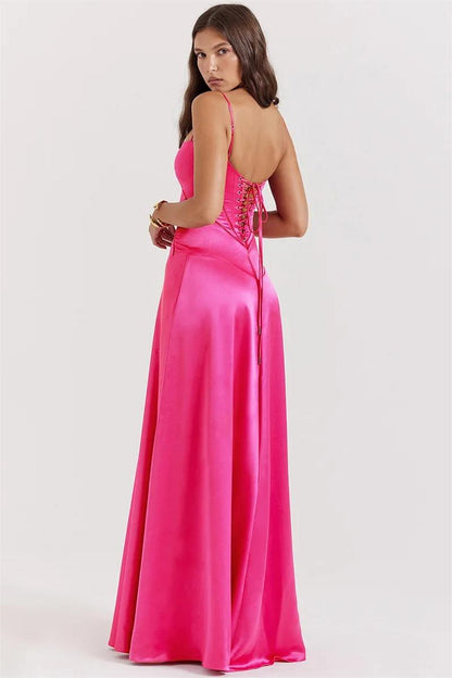 Satin Piped Corset Basque Waist Cami Maxi Dress