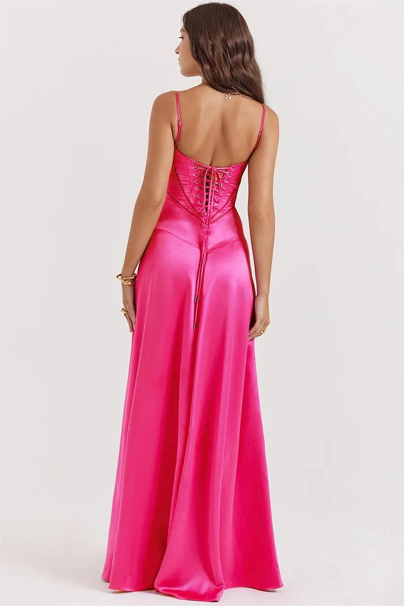 Satin Piped Corset Basque Waist Cami Maxi Dress