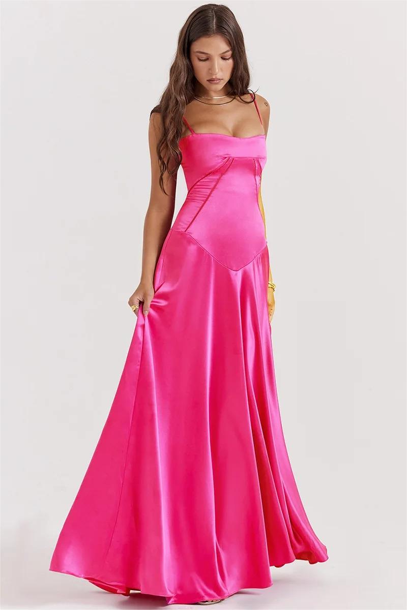 Satin Piped Corset Basque Waist Cami Maxi Dress