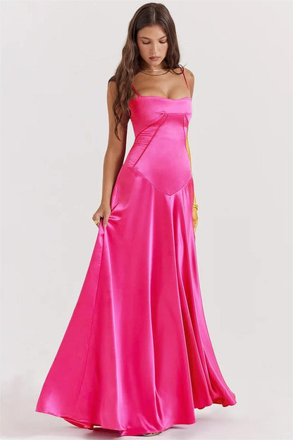 Satin Piped Corset Basque Waist Cami Maxi Dress