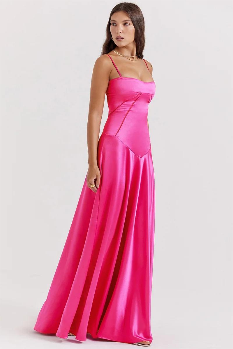 Satin Piped Corset Basque Waist Cami Maxi Dress
