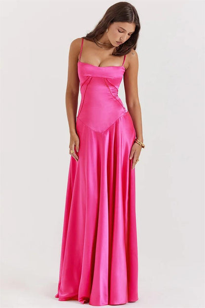 Satin Piped Corset Basque Waist Cami Maxi Dress
