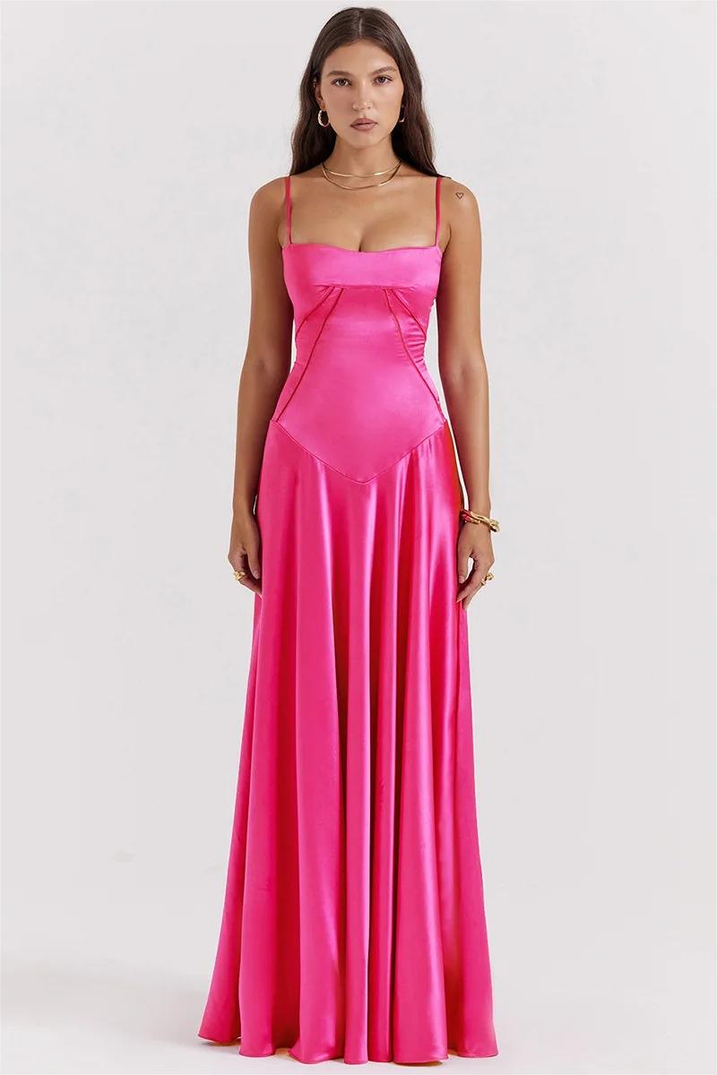 Satin Piped Corset Basque Waist Cami Maxi Dress