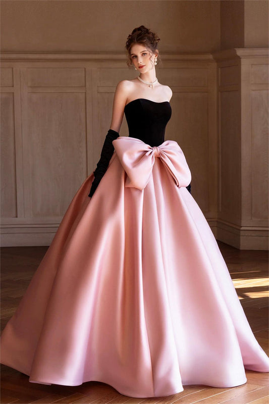 Velvet Bow Sleeveless Midi Dress With Gloves