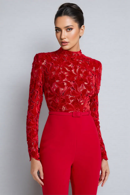 Riya Red Lace Jumpsuit