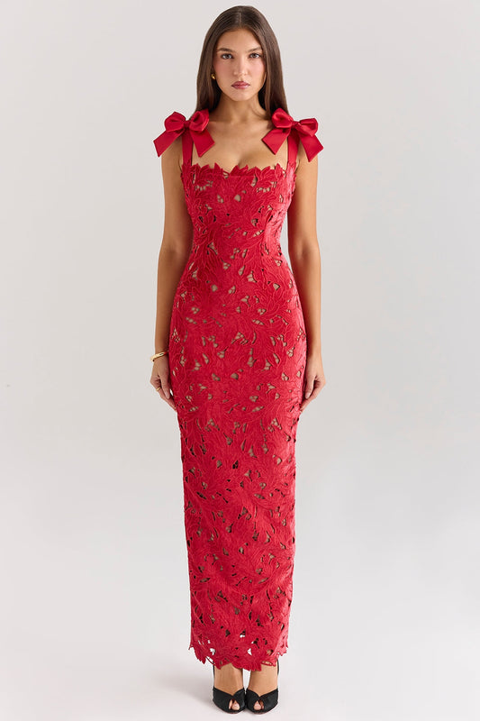 Bow Lace Sleeveless Midi Dress