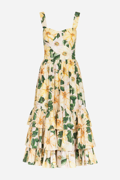 Floral Sleeveless Sweetheart Neck Midi Dress