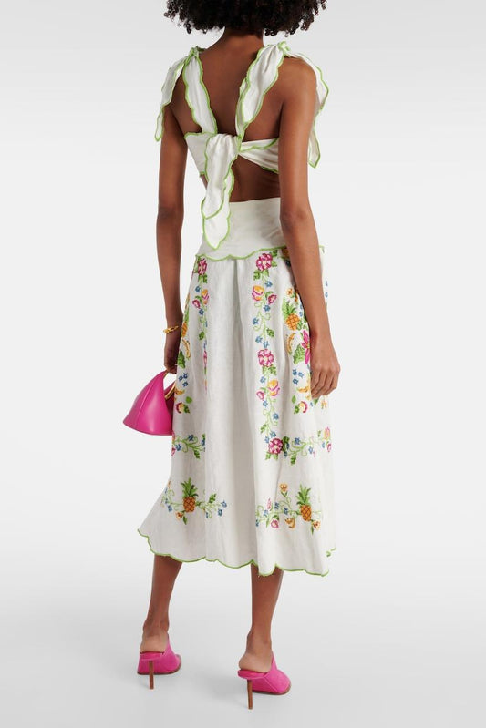 Floral Cut-Out Lace Up Midi Dress