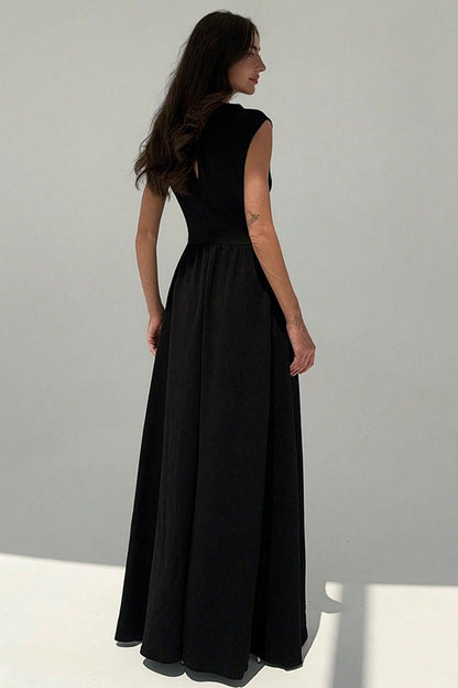 Contrast Color Round Neck Sleeveless Midi Dress
