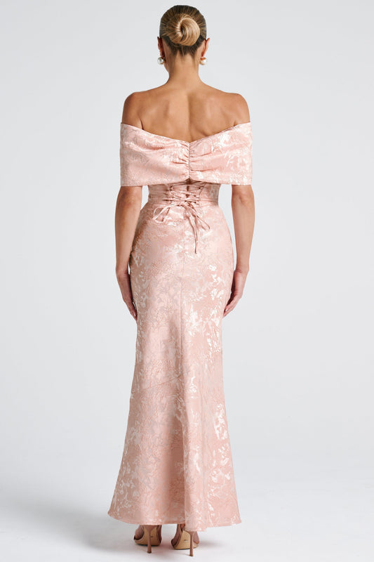 Bow Jacquard Off-Shoulder Maxi Dress