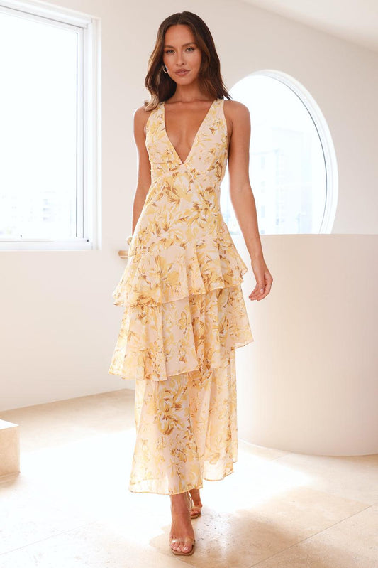 Floral Chiffon Ruffle Midi Dress