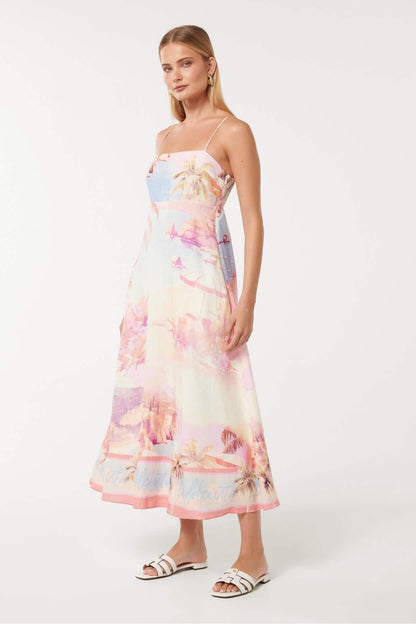 Satin Smocking Sleeveless Midi Dress