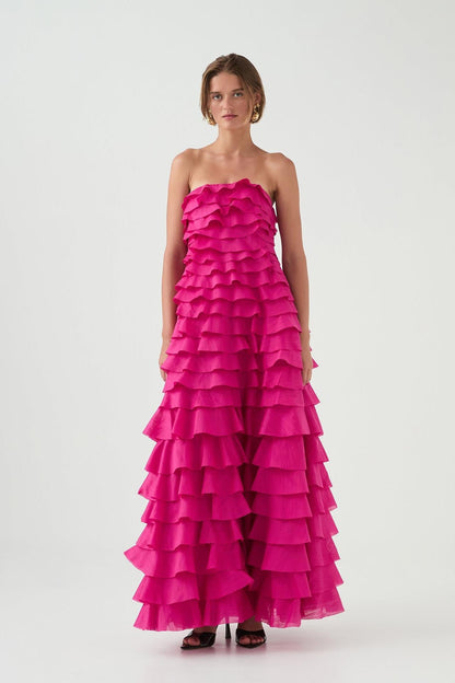 Solid Ruffle Off-Shoulder Maxi Dress
