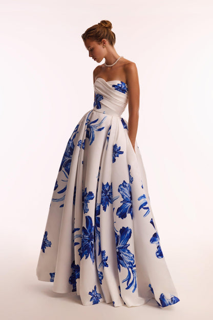 Floral Off-Shoulder Pleated Maxi Dress