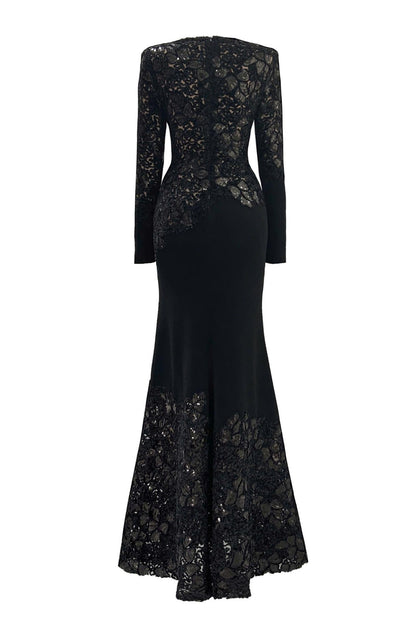 Sequin Splicing Embroidery Long Sleeve Maxi Dress