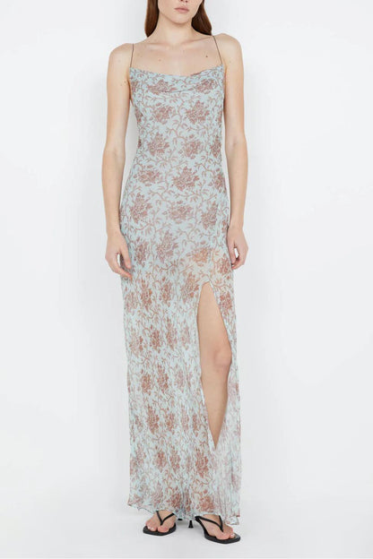 Floral Swing Collar Backless Maxi Dress