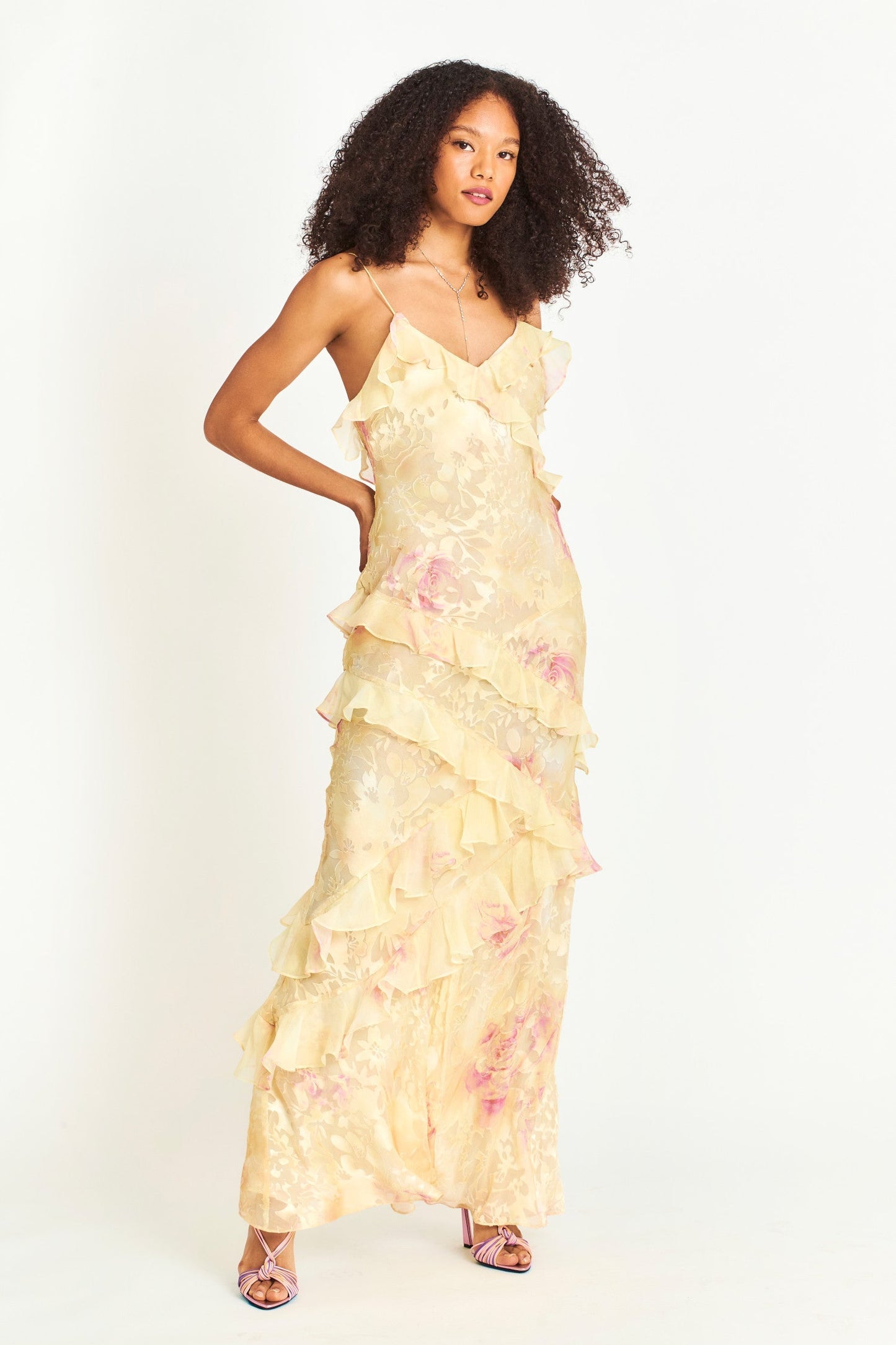 Burn-Out Ruffle Backless Maxi Dress