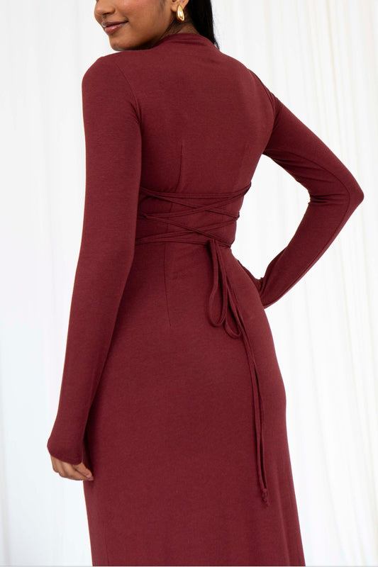 Jersey Gathering Long Sleeve Maxi Dress