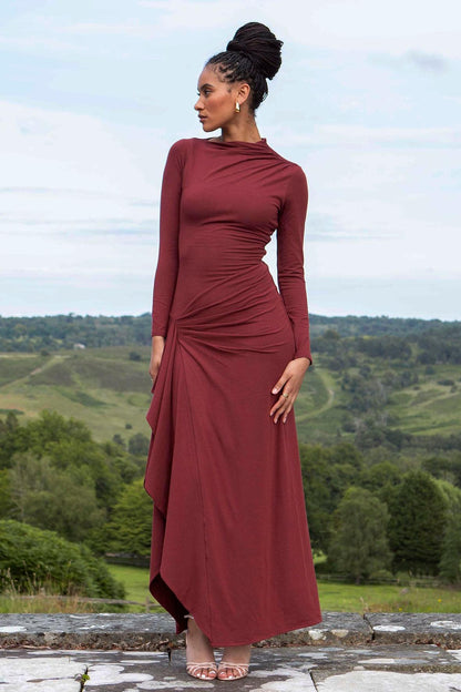 Jersey Gathering Long Sleeve Maxi Dress