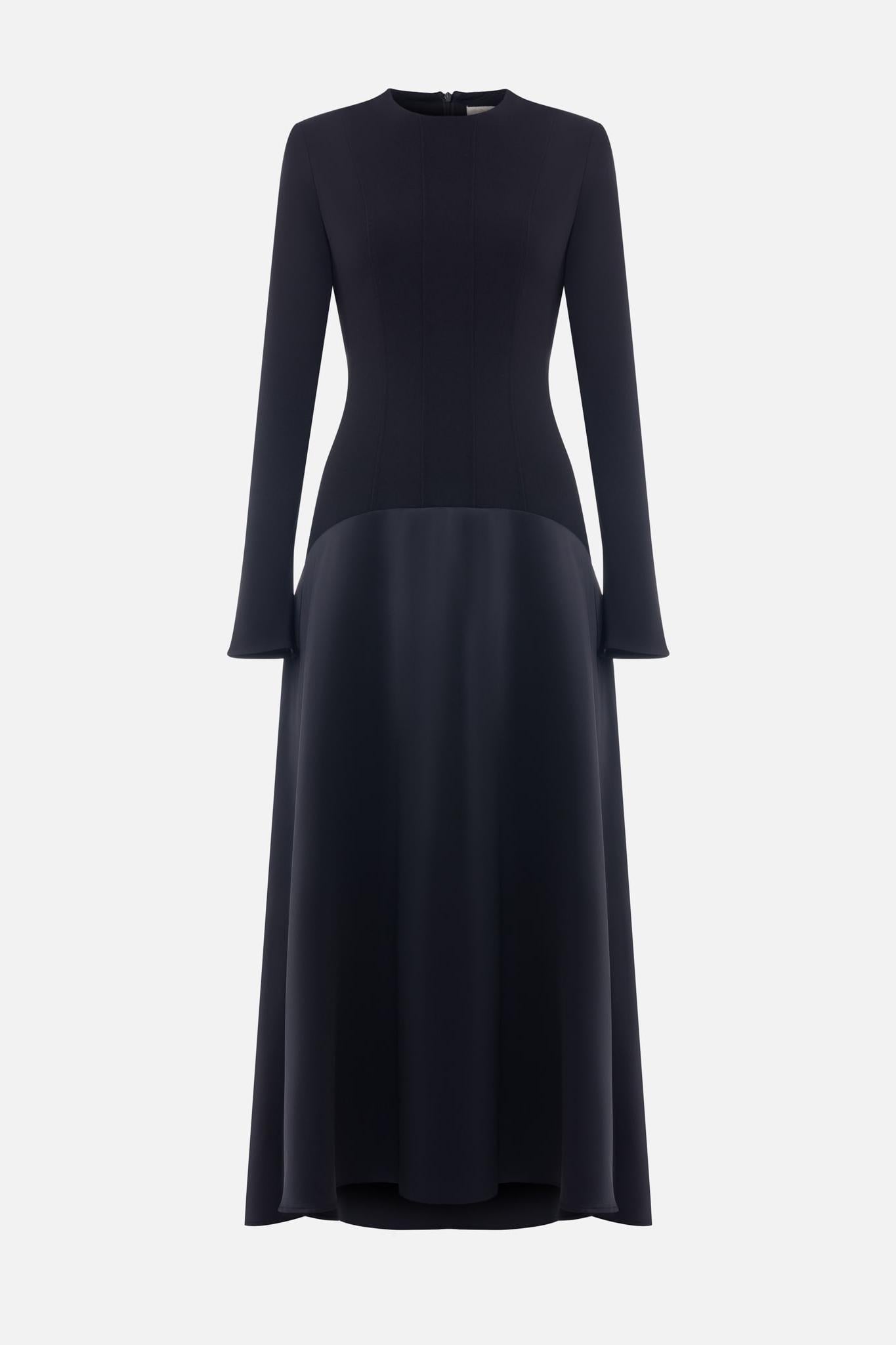 Satin Splicing Long Sleeve Maxi Dress