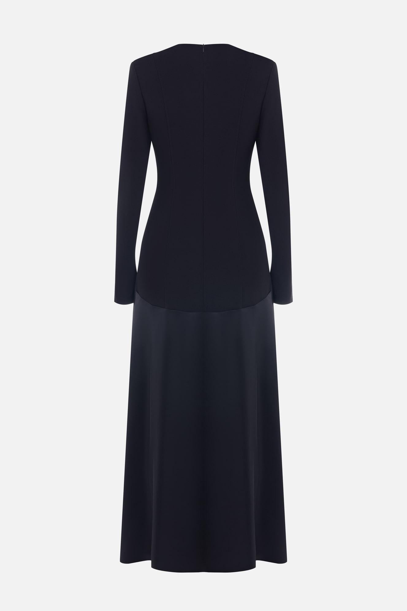 Satin Splicing Long Sleeve Maxi Dress