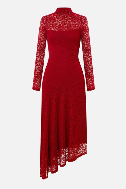 Lace High Neck Long Sleeve Maxi Dress