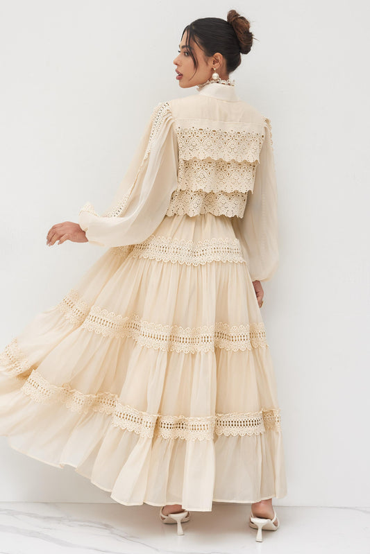 Lace Single Breasted Tie-Up Midi Dress