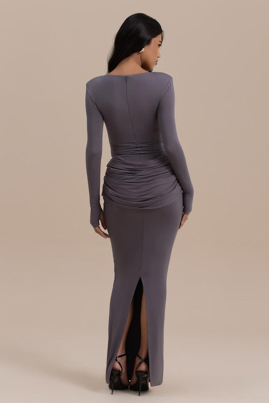 Jersey Ruched Long Sleeve Maxi Dress