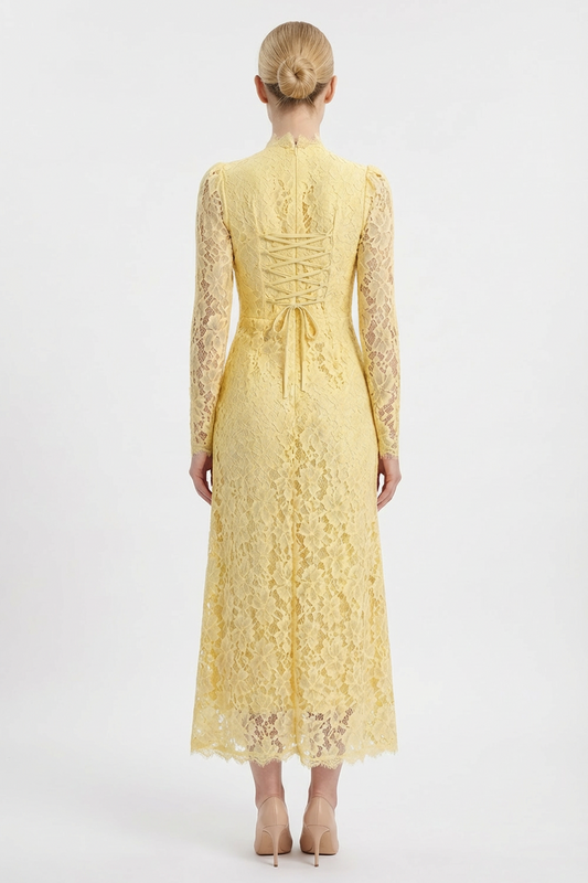 Lace Tie-Up Long Sleeve Maxi Dress
