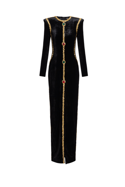 Velvet Rivet Slit Maxi Dress
