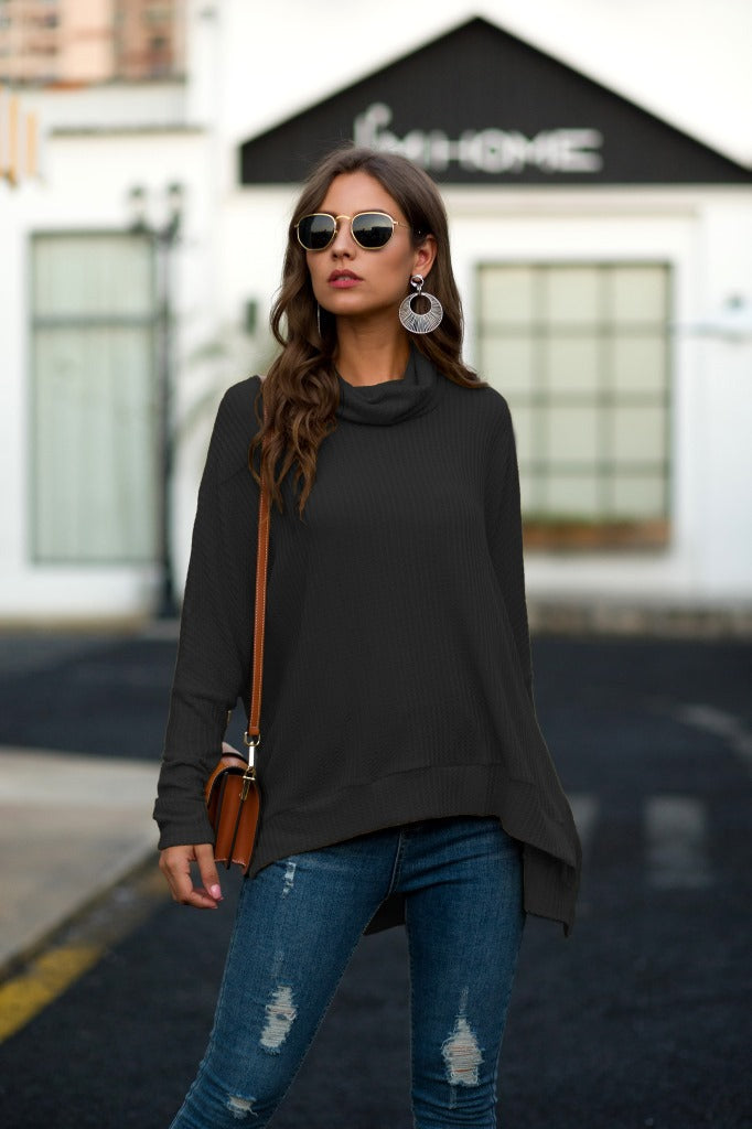 Cowl Neck Waffle Knit Sweater