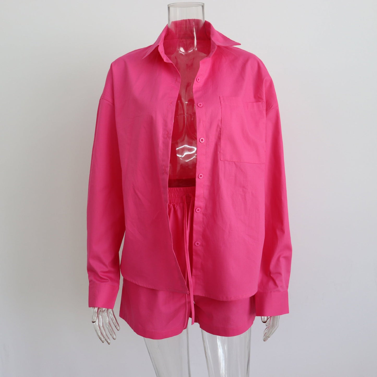 Long Sleeve Button Down Shirt & Drawstring Short Set