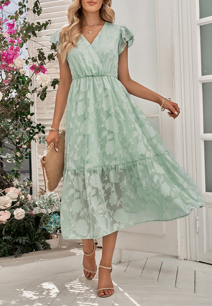 Floral Pattern Flutter Sleeve Dress