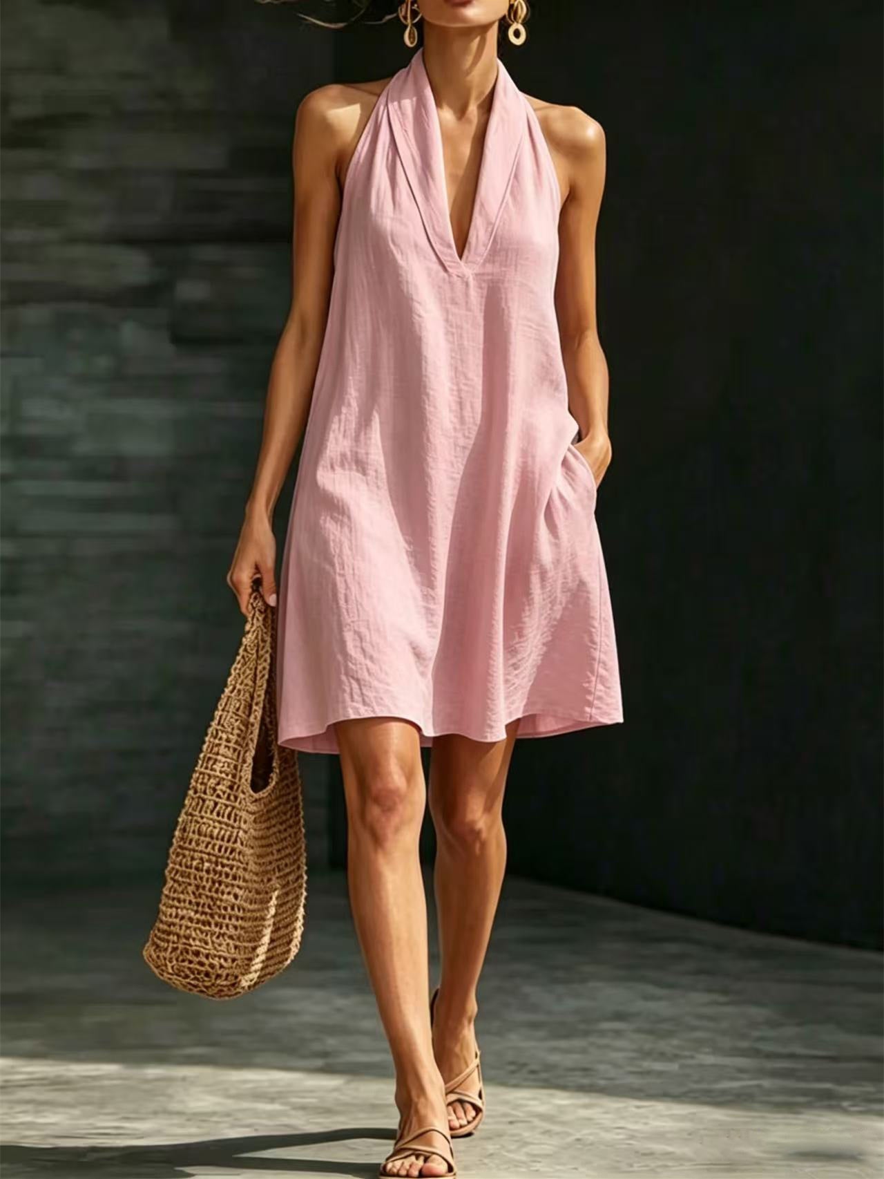 Simple Solid Color Short Dress