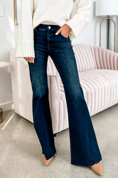 Margovil Raw Hem Flare Bottoms Denim Pants