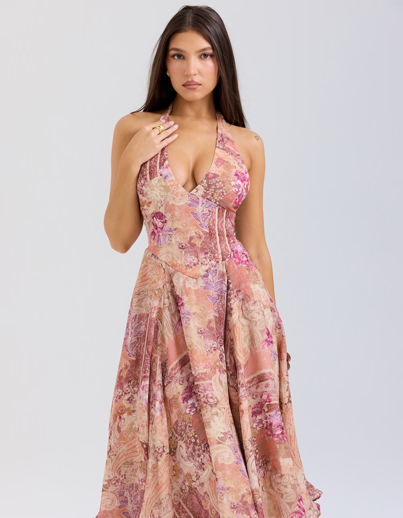 | Paisley Patchwork Print Halter Midi Dress