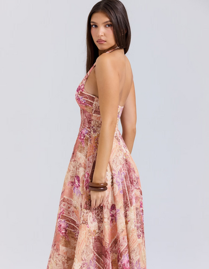 | Paisley Patchwork Print Halter Midi Dress