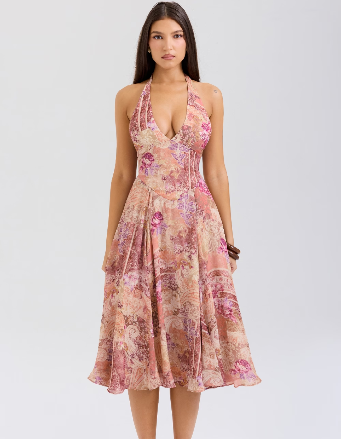 | Paisley Patchwork Print Halter Midi Dress