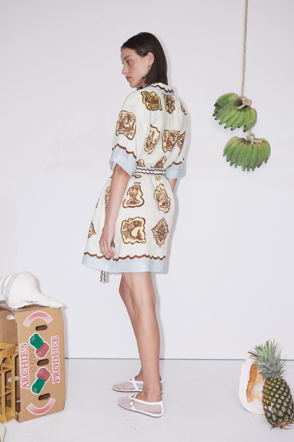 Maritime Print Scallop Trim Button Shirt and Shorts Set