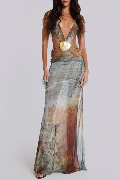 | Printed mesh maxi dress