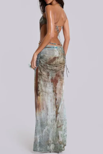 | Printed mesh maxi dress