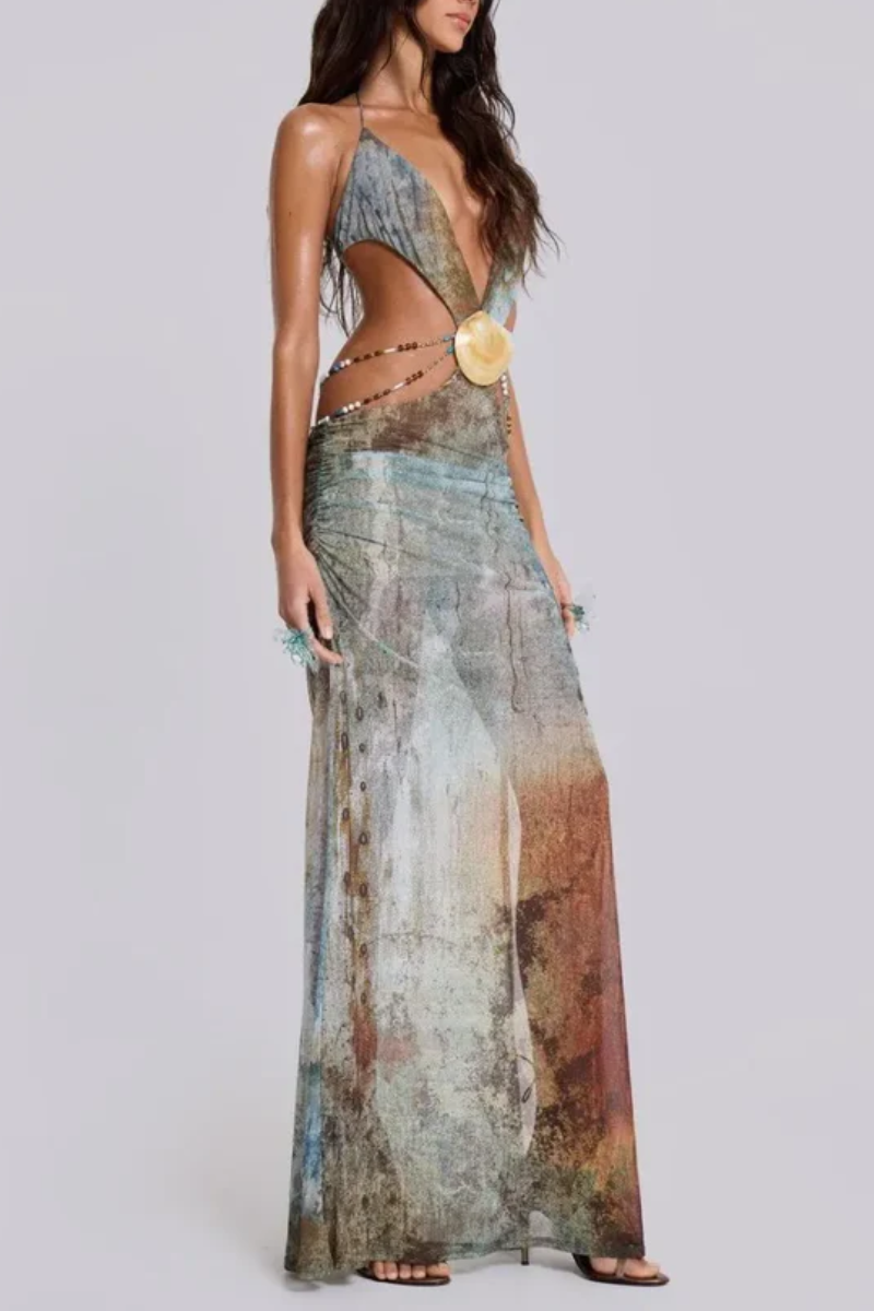| Printed mesh maxi dress