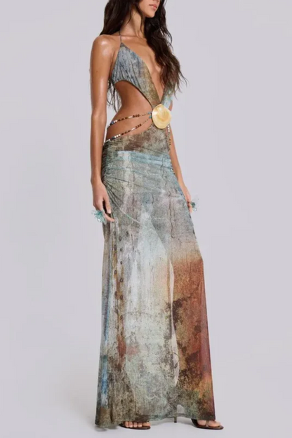 | Printed mesh maxi dress