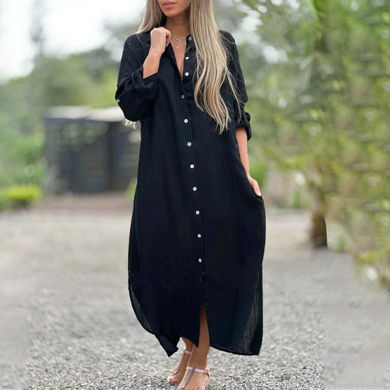 | Relaxed button-down linen maxi dress