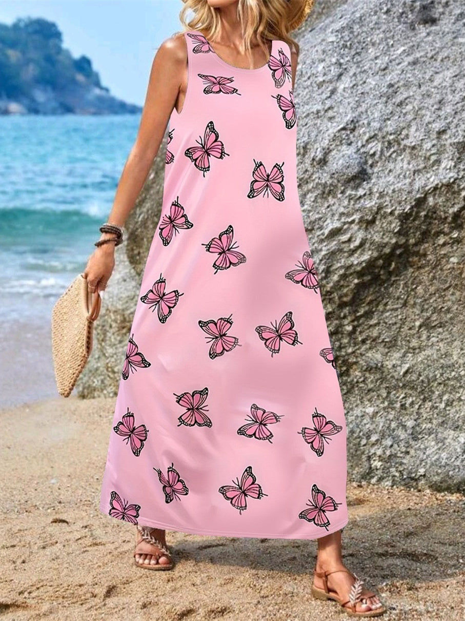 Women's Pocket Floral Print Midi Dress